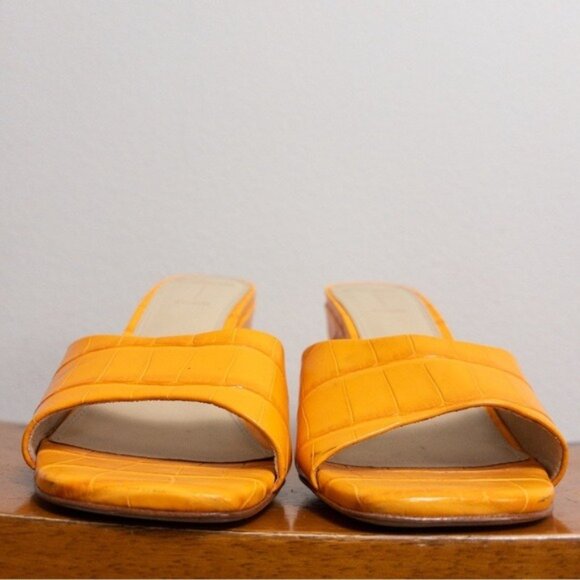 NEW Black Suede Studio Paloma Leather Wedge Heel 38 Bright Marigold Sandal Croc - Picture 6 of 9